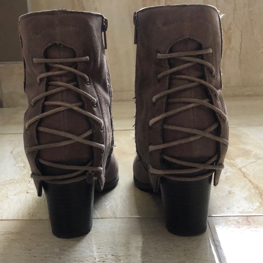 Brown tie up back booties